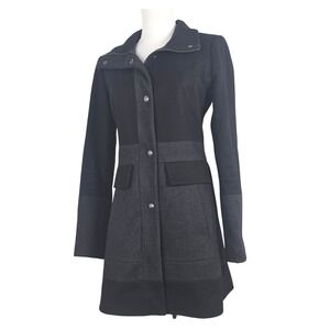 GUESS Los Angeles Wool Blend Tailored Coat XS Black Structured Button Front